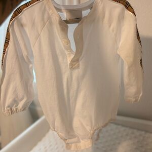 Burberry White Onesie with Plaid Accents